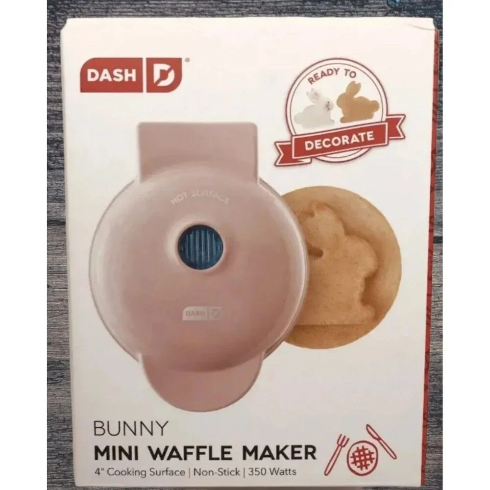 Dash Rabbit Waffle Maker Mini Non Stick Bunny Perfect for Single Serving Pink 4